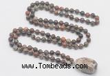 GMN4844 Hand-knotted 8mm, 10mm ocean agate 108 beads mala necklace with pendant