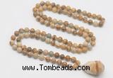 GMN4860 Hand-knotted 8mm, 10mm picture jasper 108 beads mala necklace with pendant
