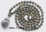 GMN4867 Hand-knotted 8mm, 10mm dragon blood jasper 108 beads mala necklace with pendant