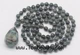 GMN4869 Hand-knotted 8mm, 10mm kambaba jasper 108 beads mala necklace with pendant