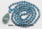 GMN4877 Hand-knotted 8mm, 10mm apatite 108 beads mala necklace with pendant