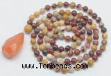 GMN4891 Hand-knotted 8mm, 10mm mookaite 108 beads mala necklace with pendant