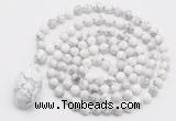 GMN4897 Hand-knotted 8mm, 10mm white howlite 108 beads mala necklace with pendant