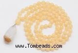 GMN4916 Hand-knotted 8mm, 10mm honey jade 108 beads mala necklace with pendant