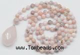 GMN4942 Hand-knotted 8mm, 10mm natural pink opal 108 beads mala necklace with pendant