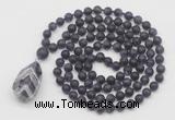 GMN5002 Hand-knotted 8mm, 10mm matte amethyst 108 beads mala necklace with pendant