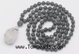 GMN5023 Hand-knotted 8mm, 10mm matte black labradorite 108 beads mala necklace with pendant