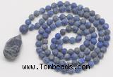 GMN5028 Hand-knotted 8mm, 10mm matte lapis lazuli 108 beads mala necklace with pendant