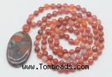 GMN5063 Hand-knotted 8mm, 10mm fire agate 108 beads mala necklace with pendant