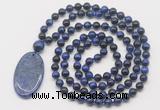 GMN5066 Hand-knotted 8mm, 10mm blue tiger eye 108 beads mala necklace with pendant