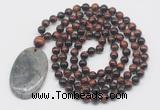 GMN5069 Hand-knotted 8mm, 10mm red tiger eye 108 beads mala necklace with pendant