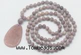 GMN5089 Hand-knotted 8mm, 10mm lepidolite 108 beads mala necklace with pendant