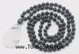 GMN5097 Hand-knotted 8mm, 10mm blue tiger eye 108 beads mala necklace with pendant