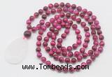 GMN5100 Hand-knotted 8mm, 10mm red tiger eye 108 beads mala necklace with pendant