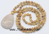 GMN5101 Hand-knotted 8mm, 10mm golden tiger eye 108 beads mala necklace with pendant