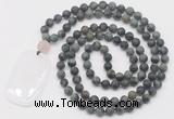 GMN5123 Hand-knotted 8mm, 10mm matte kambaba jasper 108 beads mala necklace with pendant