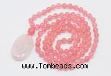 GMN5145 Hand-knotted 8mm, 10mm cherry quartz 108 beads mala necklace with pendant