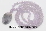 GMN5147 Hand-knotted 8mm, 10mm lavender amethyst 108 beads mala necklace with pendant