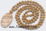 GMN5168 Hand-knotted 8mm, 10mm wooden jasper 108 beads mala necklace with pendant