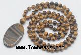 GMN5183 Hand-knotted 8mm, 10mm yellow tiger eye 108 beads mala necklace with pendant