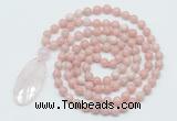 GMN5185 Hand-knotted 8mm, 10mm Chinese pink opal 108 beads mala necklace with pendant