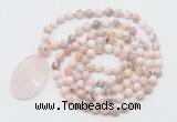 GMN5186 Hand-knotted 8mm, 10mm natural pink opal 108 beads mala necklace with pendant