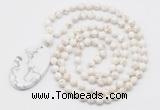 GMN5187 Hand-knotted 8mm, 10mm white howlite 108 beads mala necklace with pendant