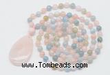 GMN5202 Hand-knotted 8mm, 10mm morganite 108 beads mala necklace with pendant