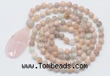 GMN5204 Hand-knotted 8mm, 10mm sunstone 108 beads mala necklace with pendant