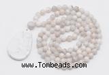 GMN5207 Hand-knotted 8mm, 10mm white crazy agate 108 beads mala necklace with pendant
