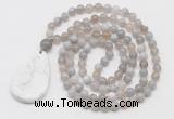 GMN5212 Hand-knotted 8mm, 10mm grey banded agate 108 beads mala necklace with pendant