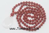 GMN5218 Hand-knotted 8mm, 10mm red agate 108 beads mala necklace with pendant