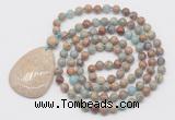 GMN5228 Hand-knotted 8mm, 10mm serpentine jasper 108 beads mala necklace with pendant