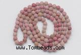 GMN5504 Hand-knotted 6mm matte pink wooden fossil jasper 108 beads mala necklaces