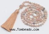 GMN5601 Hand-knotted 6mm matte sunstone 108 beads mala necklaces with tassel