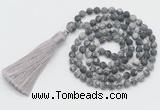 GMN5603 Hand-knotted 6mm matte black water jasper 108 beads mala necklaces with tassel