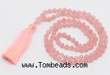 GMN5606 Hand-knotted 6mm matte cherry quartz 108 beads mala necklaces with tassel