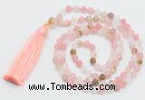 GMN5607 Hand-knotted 6mm matte volcano cherry quartz 108 beads mala necklaces with tassel