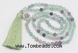 GMN5700 Hand-knotted 6mm matte fluorite 108 beads mala necklaces with tassel & charm