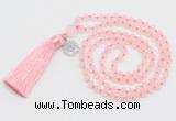GMN5705 Hand-knotted 6mm matte rose quartz 108 beads mala necklaces with tassel & charm