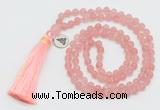 GMN5706 Hand-knotted 6mm matte cherry quartz 108 beads mala necklaces with tassel & charm