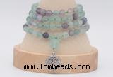 GMN5810 Hand-knotted 6mm matter fluorite 108 beads mala necklaces with charm