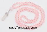 GMN5900 Hand-knotted 6mm matte rose quartz 108 beads mala necklaces with pendant