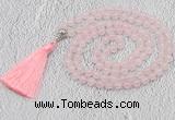 GMN600 Hand-knotted 8mm, 10mm rose quartz 108 beads mala necklaces with tassel