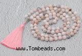 GMN602 Hand-knotted 8mm, 10mm natural pink opal 108 beads mala necklaces with tassel