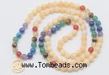 GMN6020 Knotted 7 Chakra 8mm, 10mm honey jade 108 beads mala necklace with charm