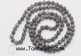 GMN6031 Knotted 8mm, 10mm grey opal 108 beads mala necklace with charm