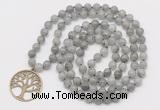 GMN6032 Knotted 8mm, 10mm labradorite 108 beads mala necklace with charm