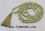 GMN635 Hand-knotted 8mm, 10mm China jade 108 beads mala necklaces with tassel