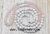 GMN6403 Hand-knotted 8mm, 10mm rose quartz & white howlite 108 beads mala necklaces